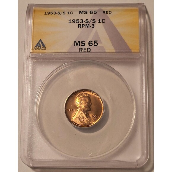 1953 S/S Lincoln Wheat Cent RPM-3 MS65 RED ANACS - Picture 1 of 4